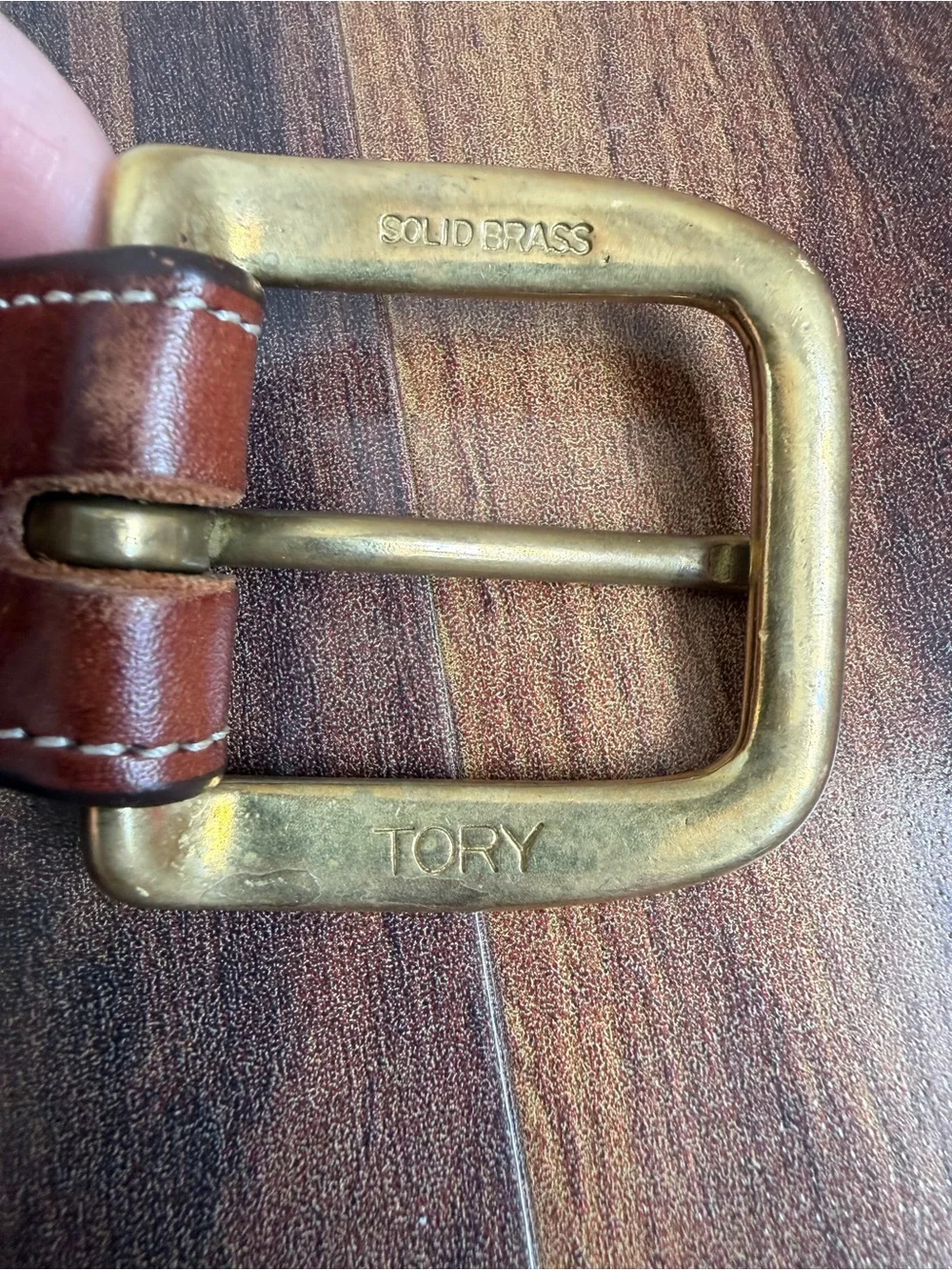 Tory English Bridle Leather Brown Belt Gold Brass Hardware Mens 52 USA Made
